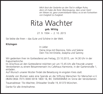 Anzeige von Rita Wachter von MGO