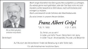 Anzeige von Franz Albert Gröpl von MGO