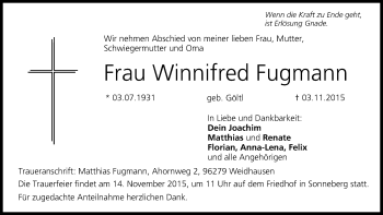 Anzeige von Winnifred Fugmann von MGO