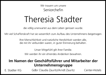 Anzeige von Theresia Stadter von MGO