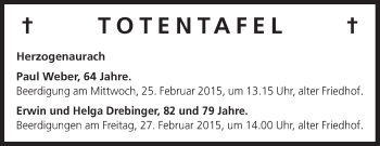 Anzeige von Totentafel vom 24.02.2015 von MGO