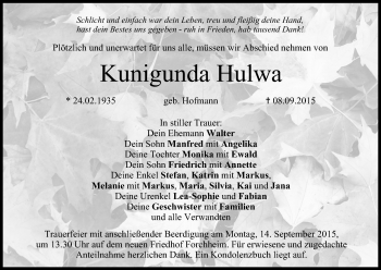 Anzeige von Kunigunda Hulwa von MGO