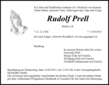 Anzeige von Rudolf Prell von MGO