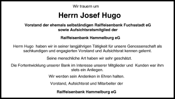 Anzeige von Josef Hugo von MGO