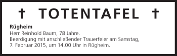 Anzeige von Totentafel vom 07.02.2015 von MGO