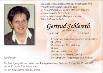 Anzeige von Gertrud Schlereth von MGO
