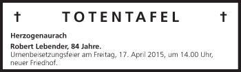 Anzeige von Totentafel vom 16.04.2015 von MGO