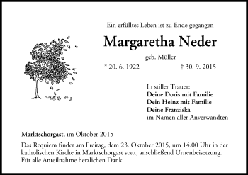 Anzeige von Margaretha Neder von MGO