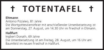 Anzeige von Totentafel vom 26.08.2015 von MGO
