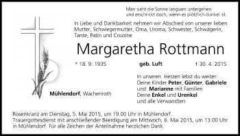 Anzeige von Margaretha Rottmann von MGO