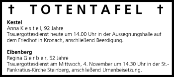 Anzeige von Totentafel vom 03.11.2015 von MGO