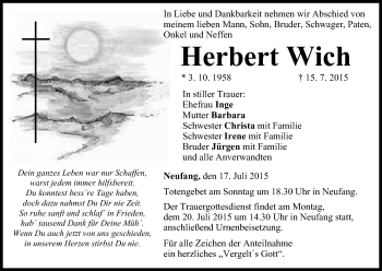 Anzeige von Herbert Wich von MGO
