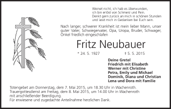 Anzeige von Fritz Neubauer von MGO