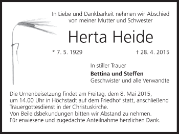 Anzeige von Herta Heide von MGO