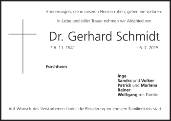 Anzeige von Gerhard Schmidt von MGO