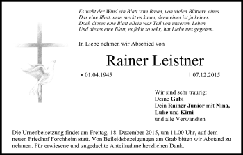 Anzeige von Rainer Leistner von MGO