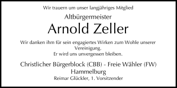 Anzeige von Arnold Zeller von MGO