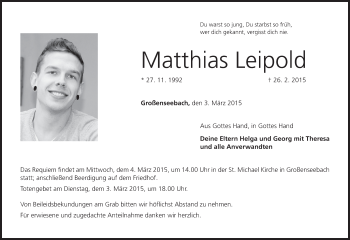 Anzeige von Matthias Leipold von MGO