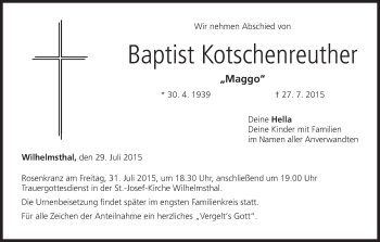 Anzeige von Baptist Kotschenreuther von MGO