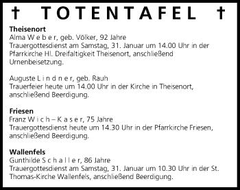 Anzeige von Totentafel vom 30.01.2015 von MGO