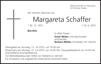 Anzeige von Margareta Schaffer von MGO