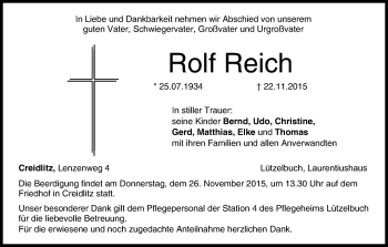 Anzeige von Rolf Reich von MGO