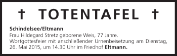 Anzeige von Totentafel 23.05.2015 von MGO