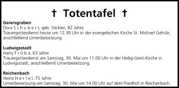 Anzeige von Totentafel 29.05.2015 von MGO