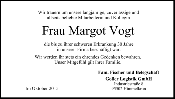 Anzeige von Margot Vogt von MGO