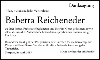 Anzeige von Babetta Reicheneder von MGO