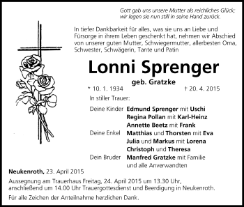 Anzeige von Lonni Sprenger von MGO