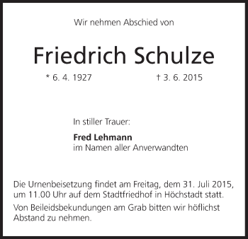Anzeige von Friedrich Schulze von MGO