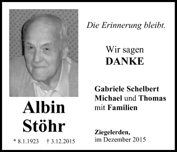 Anzeige von Albin Stöhr von MGO
