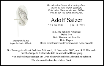 Anzeige von Adolf Salzer von MGO