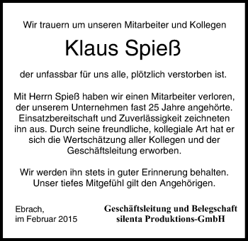 Anzeige von Klaus Spieß von MGO
