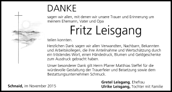 Anzeige von Fritz Leisgang von MGO