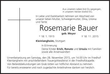 Anzeige von Rosemarie Bauer von MGO