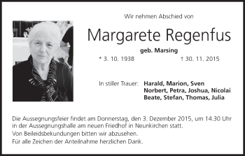 Anzeige von Margarete Regenfus von MGO