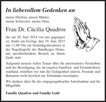 Anzeige von Cäcilia Quadros von MGO