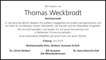 Anzeige von Thomas Weckbrodt von MGO