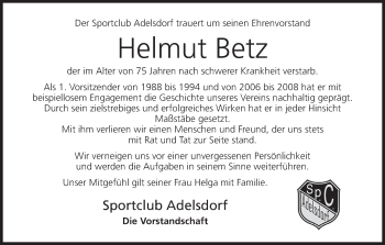 Anzeige von Helmut Betz von MGO