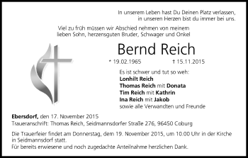 Anzeige von Bernd Reich von MGO