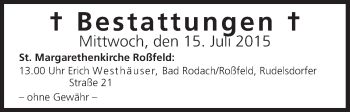 Anzeige von Erich Westhäuser von MGO