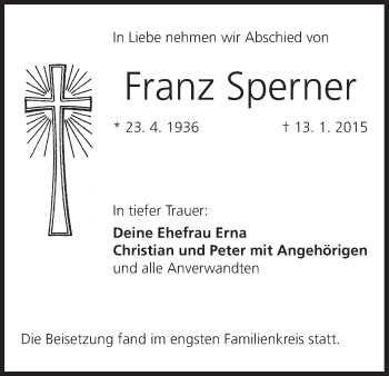 Anzeige von Franz Sperner von MGO