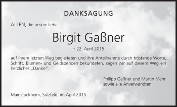 Anzeige von Birgit Gaßner von MGO