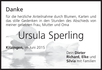 Anzeige von Ursula Sperling von MGO
