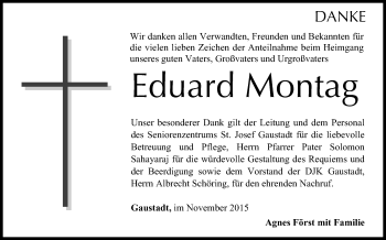 Anzeige von Eduard Montag von MGO