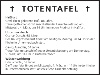 Anzeige von Totentafel vom 02.03.2015 von MGO