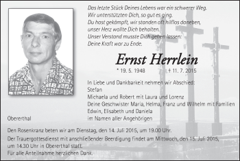 Anzeige von Ernst Herrlein von MGO