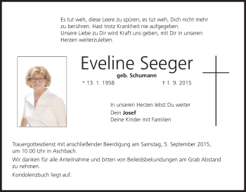 Anzeige von Eveline Seeger von MGO